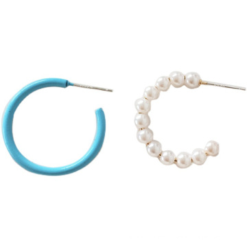 Shangjie OEM Blue Asymmetrical Stud Pearl Ohrringe Perlenohrringe Frauen handgefertigt moderne Ohrringe